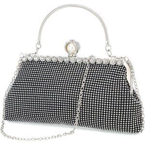 ⚡  Women's Rhinestones Envelope Style Chain Strap Black White Clutch Handbag